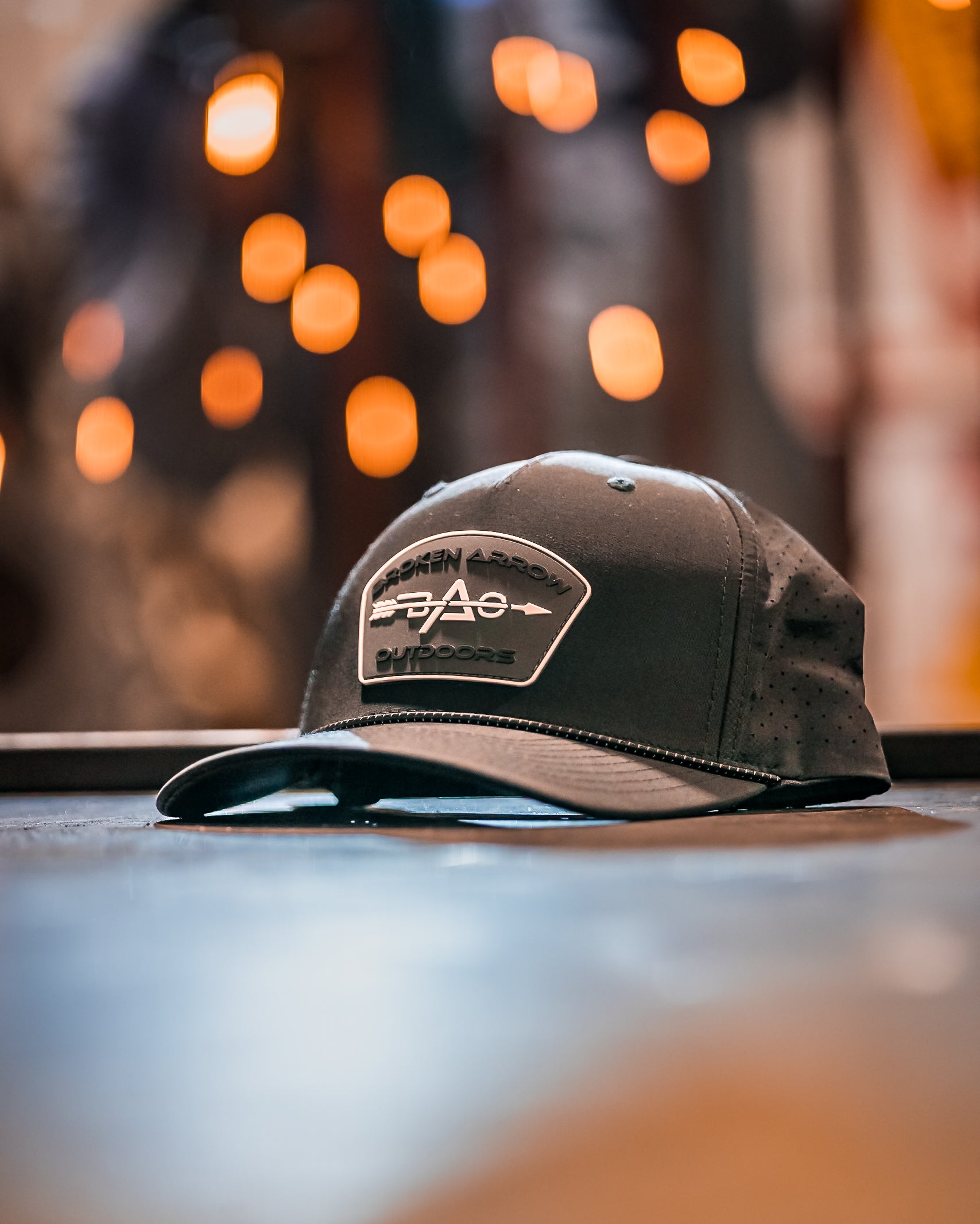 Black Perforated Performance Cap W/ Rubber Patch – Broken Arrow